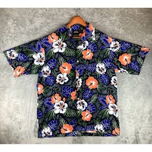 Vintage ODO Hawaiian Shirt Mens Large Black Button Up Aloha‎ Hawaii Floral Camp